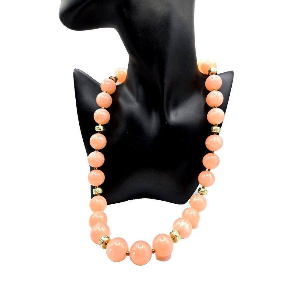 Gorgeous Vintage Pale Pink Glass Necklace with Gold bead Spacers 1940s